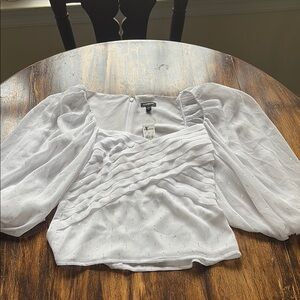 Express White Ruched Puff Sleeve Blouse